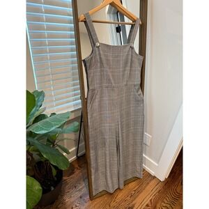 Gypsies & Moonbeams Plaid Wide Leg Jumpsuit Women XL Square Neck Button Strap